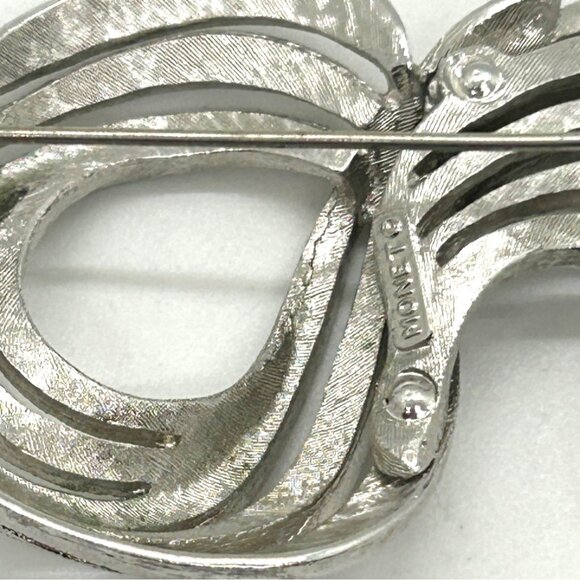Vintage Monet Silver-Tone Brooch With Etched Textured Finish & Abstract Ribbon - Picture 13 of 13
